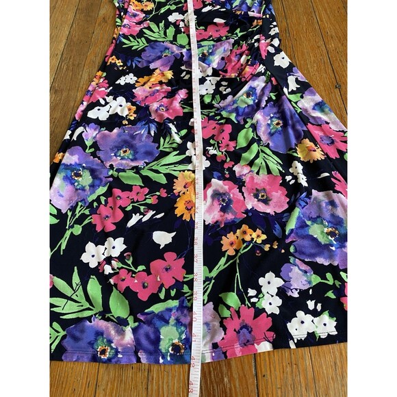 Ralph Lauren Sz L Dress Floral Vibrant Stretch Liquid Knit V-Neck Flowy - Picture 10 of 10